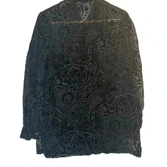Vintage Black Velvet Burnout Sheer Button Up Blouse Small Whimsigoth Party - Picture 3 of 8